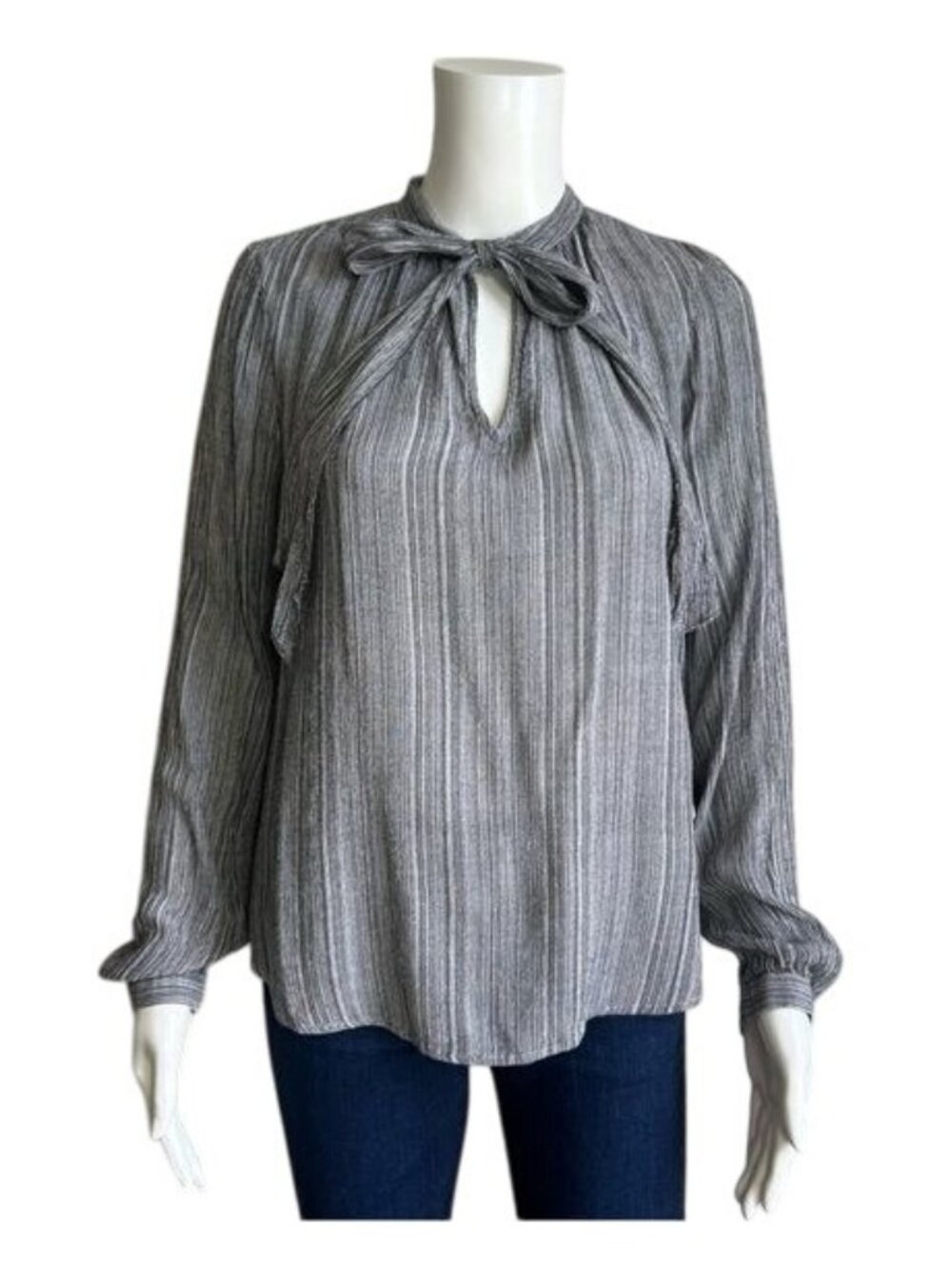 Lucky Brand Tie Neck Long Sleeve Blouse in Gray - S
